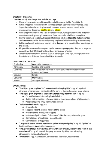 Gatsby Chapter 3+4 Analysis Pack