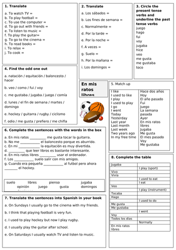 free time spanish revision sheet teaching resources