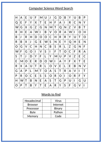 Computer Science Word Search Answer Key