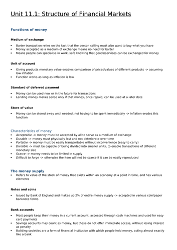 AQA Economics A-level: Financial Markets