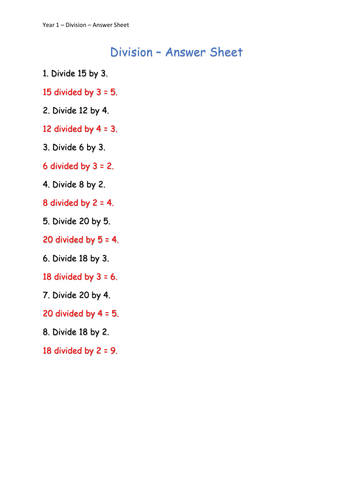 Y1 Maths - Dividing Numbers