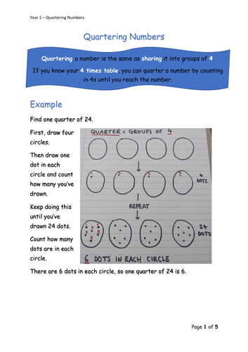 Y1 Maths - Quartering Numbers