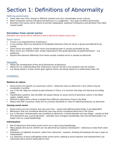 AQA Psychology A-level: Psychopathology  (A* notes)