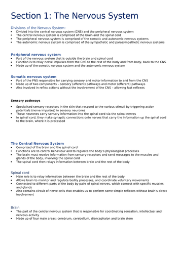 AQA Psychology A-level: Biopsychology  (A* notes)