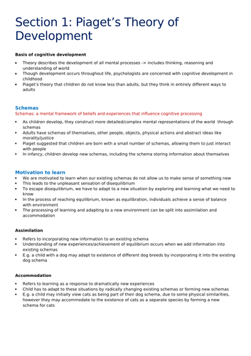 AQA Psychology A Level Cognition and Development Bundle A Notes and Exemplar Essays Teaching Resources