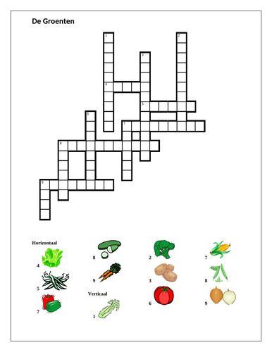 Groenten (Vegetables in Dutch) Crossword Teaching Resources