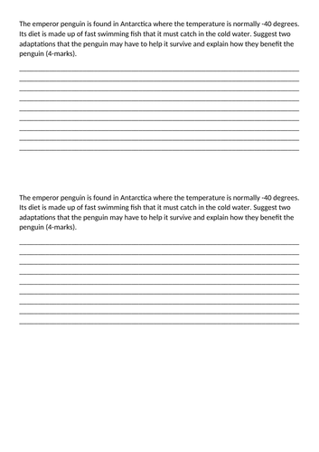 Ks4 observed lesson- adaptations of animals | Teaching Resources