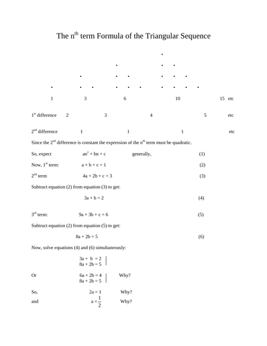 Sequences and nth term of triangular sequence | Teaching Resources