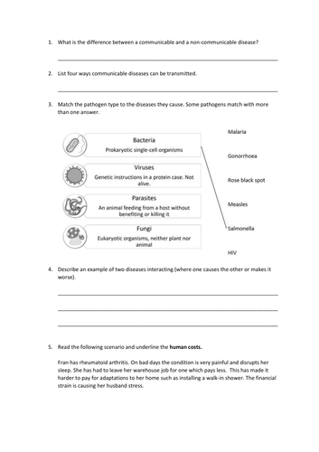 Health and Disease Slides and Worksheet (GCSE Biology AQA) | Teaching ...