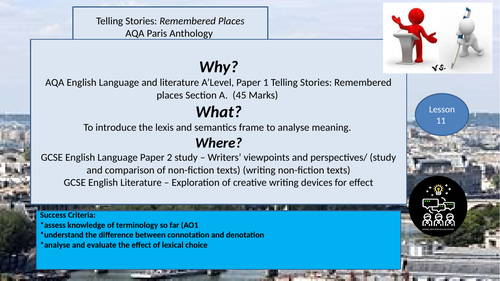 AQA LangLit A level intro to Paris Anthology Teaching Resources