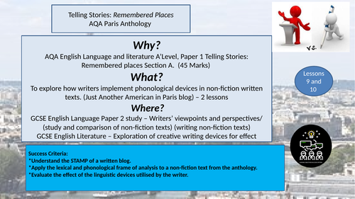 AQA LangLit A level intro to Paris Anthology Teaching Resources