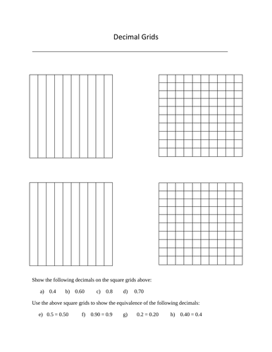 Decimal Grids Concepts Based On Tenths And Hundredths Teaching