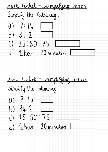 ratio scale exit tickets year 8 white rose maths teaching resources