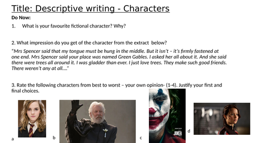 Descriptive Writing - Characters/ Scenes | Teaching Resources