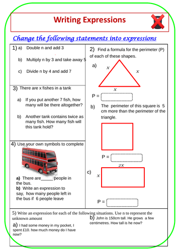 Writing Algebraic Expressions