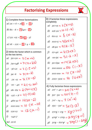 Factorising Expressions Algebra Teaching Resources