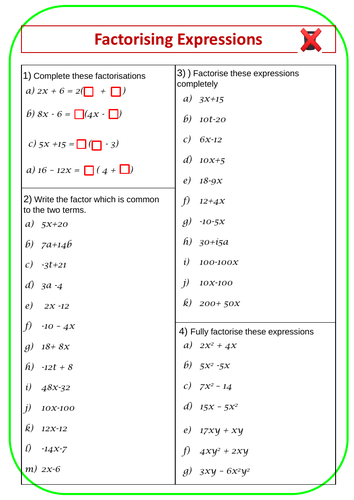 Factorising Expressions: Algebra