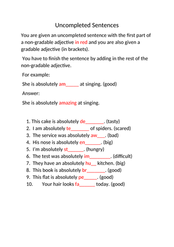 Gradable And Non Gradable Adjectives Exercises