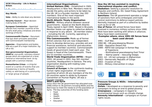 Life in Modern Britain Knowledge Organisers - GCSE AQA Citizenship