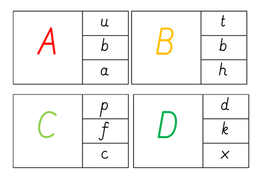 Initial sounds and letters peg cards