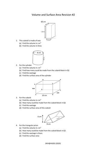 Volume & Surface Area Revision | Teaching Resources