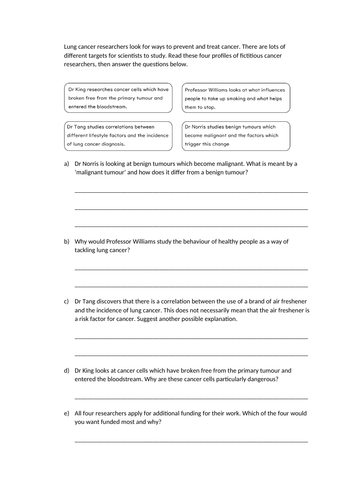 Cancer Slides and Worksheet (GCSE Biology AQA) | Teaching Resources