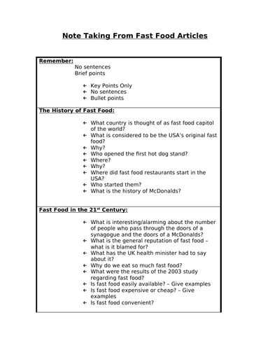 GCSE Writing Unit on Fast Food Supersize Me Low Ability | Teaching ...