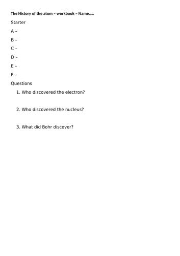 C1.5 History of the Atom | Teaching Resources