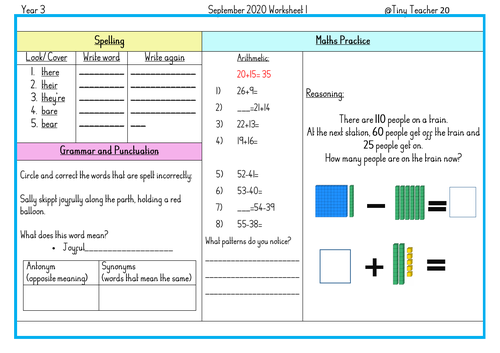 year 3 worksheet 1 teaching resources