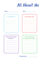 All About Me/Settling Sheets for EYFS | Teaching Resources