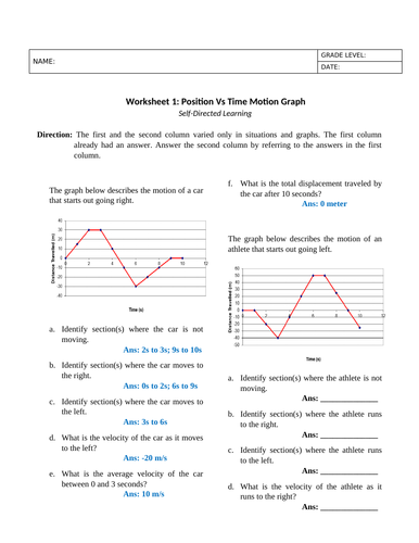 Motion Graphs Practice Worksheet