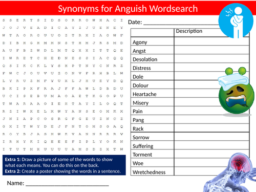 Synonyms Anguish Wordsearch Starter Settler Activity