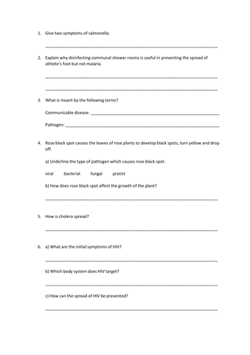 Communicable Disease Slides and Worksheet (GCSE Biology AQA) | Teaching