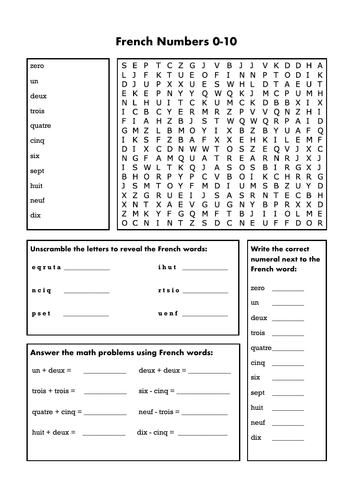 French Numbers To Ten Worksheet