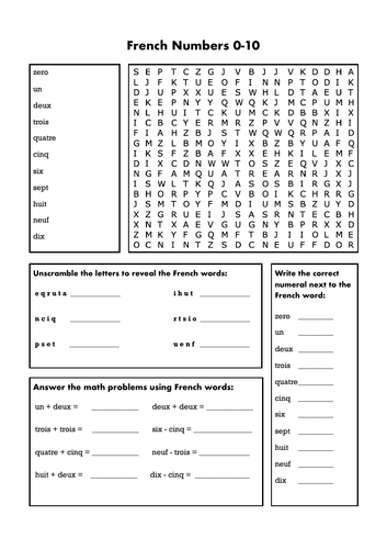 French Numbers To 10 Worksheet