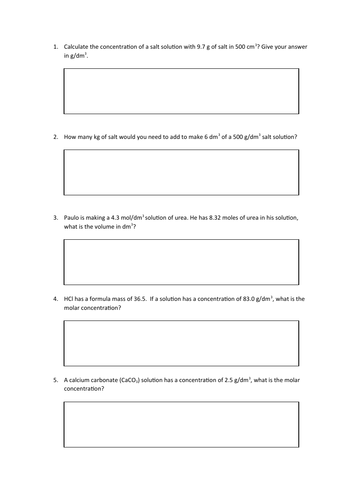 Concentration Calculations Slides and Worksheet (GCSE Chemistry AQA ...