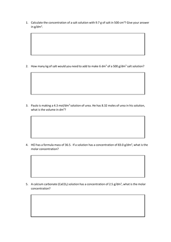 Concentration Calculations Slides and Worksheet (GCSE Chemistry AQA ...