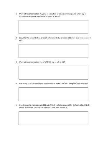 Concentration Calculations Slides And Worksheet Gcse Chemistry Aqa Teaching Resources