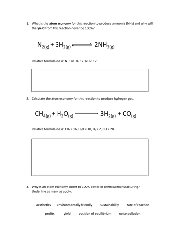 Atom Economy and Yield Slides and Worksheet (GCSE Chemistry AQA ...