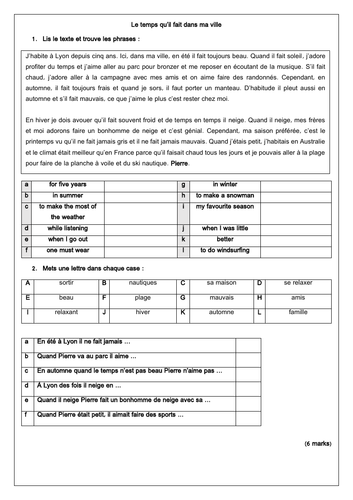 Weather / le temps - French (3 worksheets) | Teaching Resources