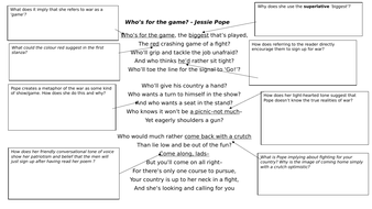 'Who's for the Game?' Jessie Pope | Teaching Resources