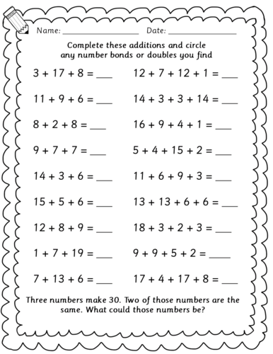 Year 3 LKS2 Maths -Adding 3 or 4 numbers using number bonds and doubles ...