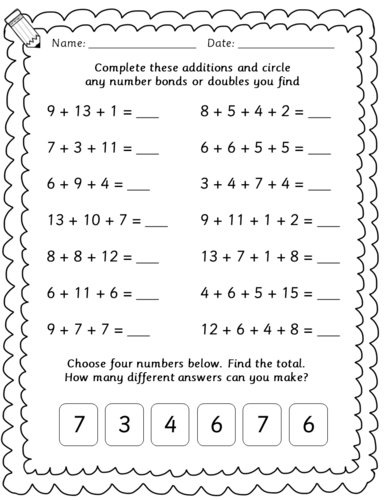 Year 3 LKS2 Maths -Adding 3 or 4 numbers using number bonds and doubles ...