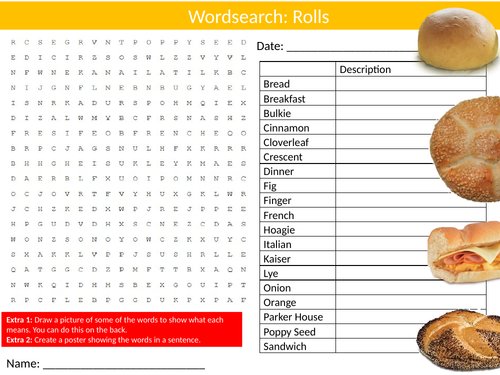 Bread Rolls Wordsearch Sheet Starter Activity Keywords Cover Food ...