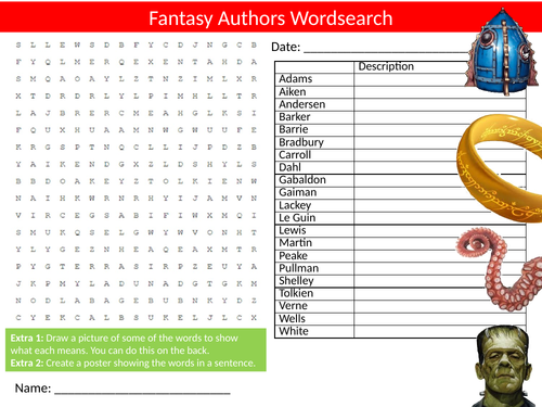 Famous Fantasy Authors Keyword Wordsearch Starters Cover Homework 3502