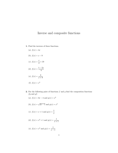 Inverse and composite functions worksheet (with solutions) | Teaching ...