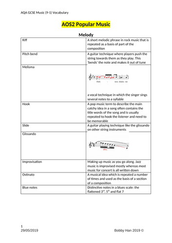AQA GCSE (9-1) Music AO2 Popular Music Revision Notes | Teaching Resources