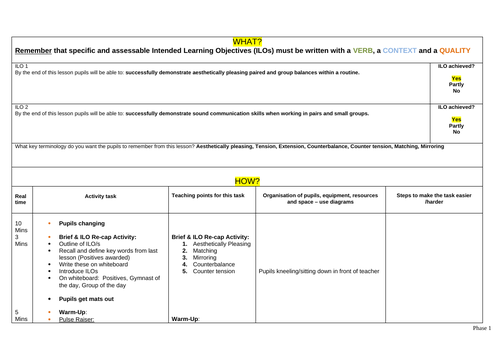 Year 7 Gymnastics Pair and Group Balances Lesson Plan