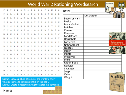Rationing Wordsearch Puzzle Sheet Keywords Starter Cover Lesson World ...