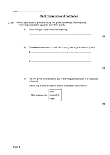 AQA new specification-Plant hormones past paper questions-B11.9-B11.10